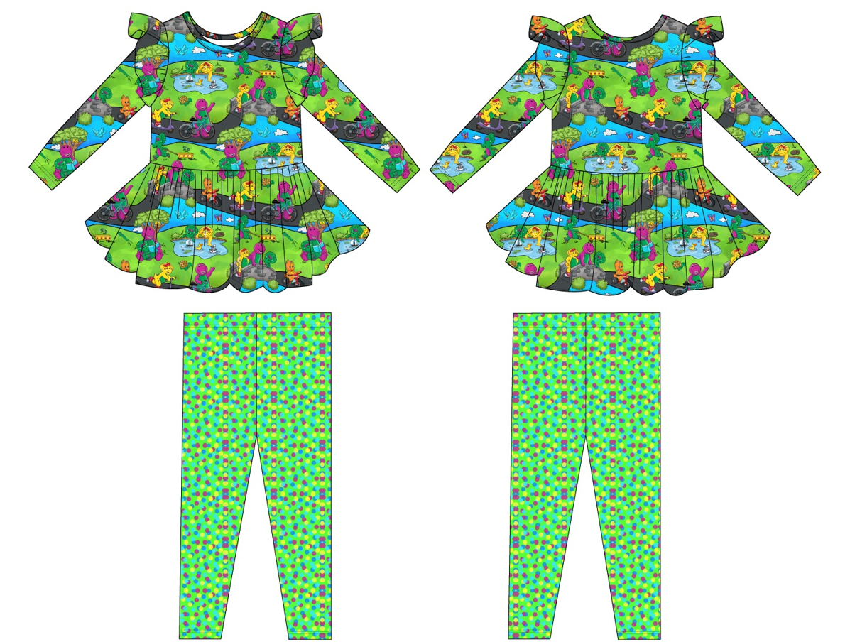 Purple Dinosaur Long Sleeve Peplum and Pants (Daywear)