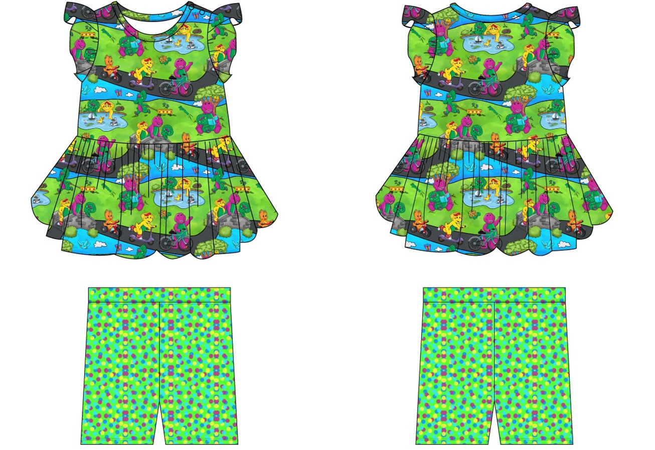 Purple Dinosaur Short Sleeve Peplum and Shorts (Daywear)