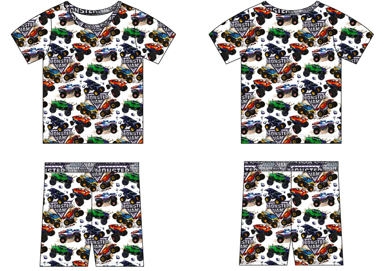 Monster Trucks 2 Piece Short Sleeve and Shorts Pajamas