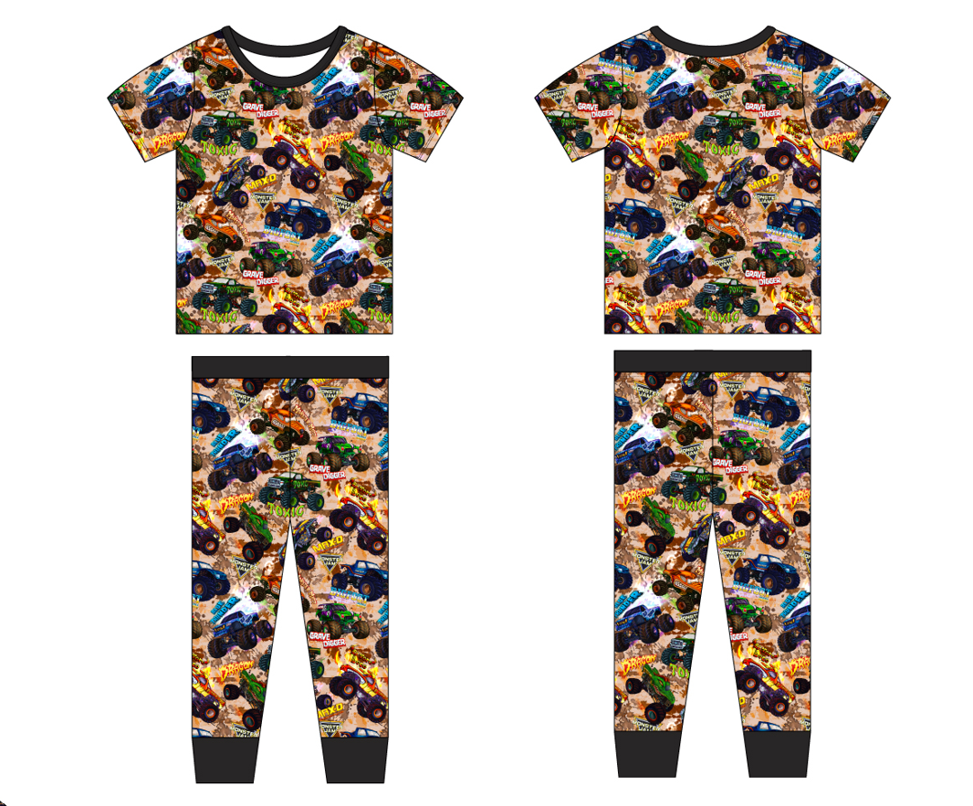 Monster Trucks - Old School - 2 Piece Short Sleeve and Pants Pajamas