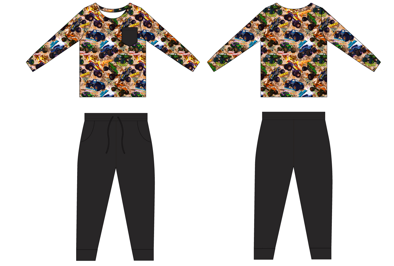 Monster Trucks - Old School - 2 Piece Long Sleeve Shirt and Joggers (Daywear)