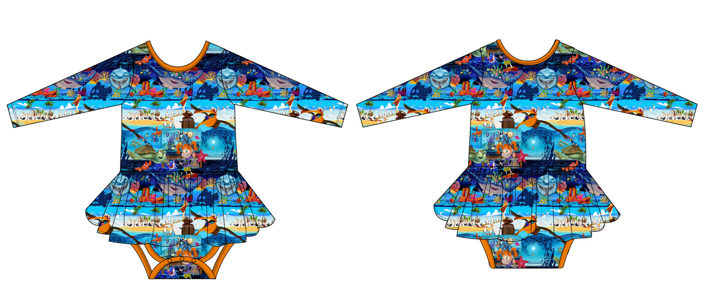 Just Keep Swimming Long Sleeve Bodysuit Twirl (Daywear)