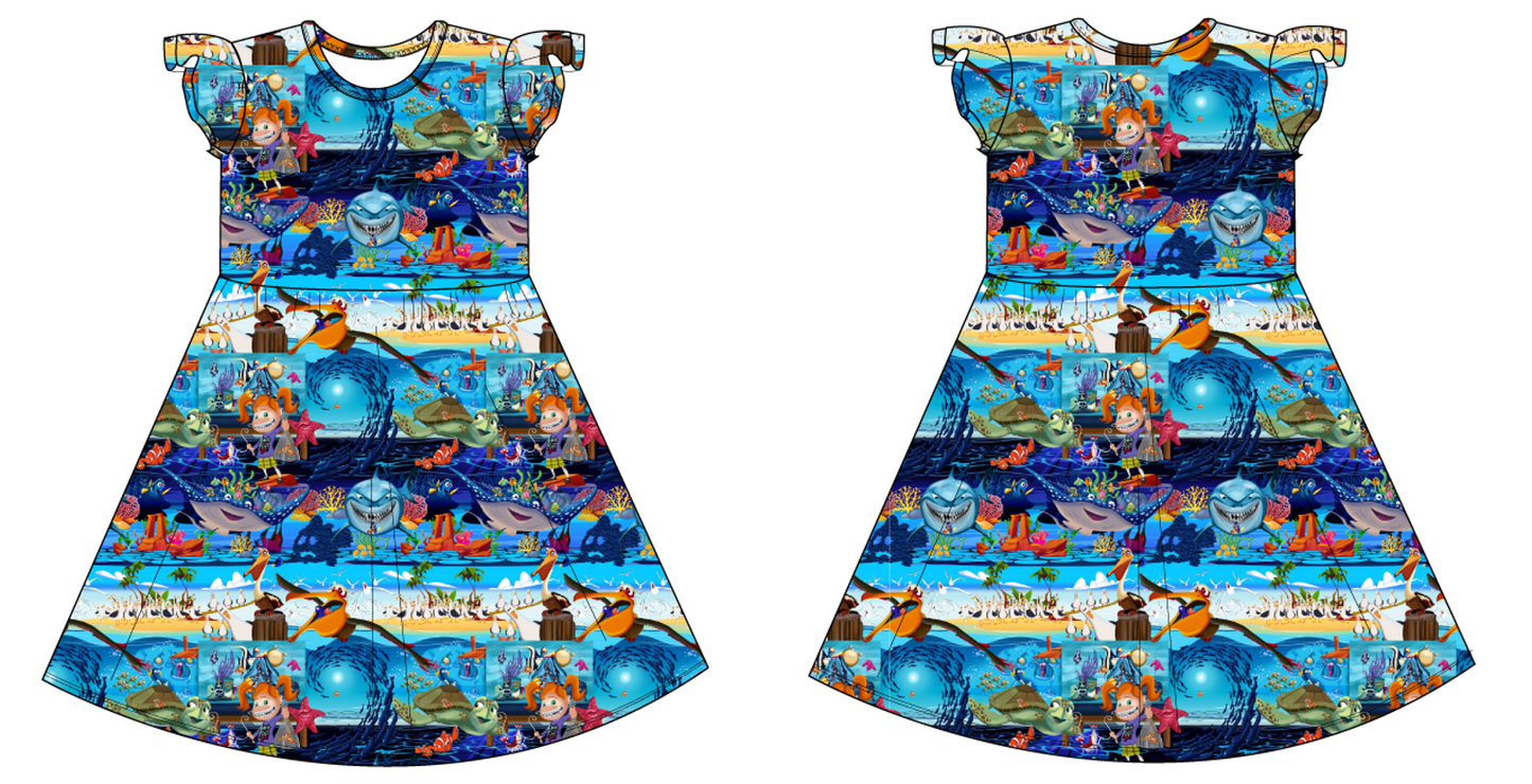 Just Keep Swimming Short Sleeve Twirl Dress with Flutter Sleeves