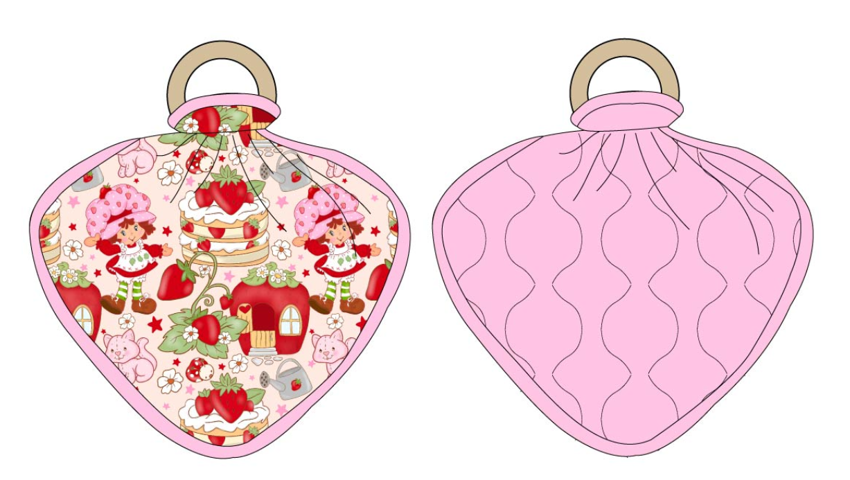 Strawberry Custard Wooden Ring Quilted Lovey