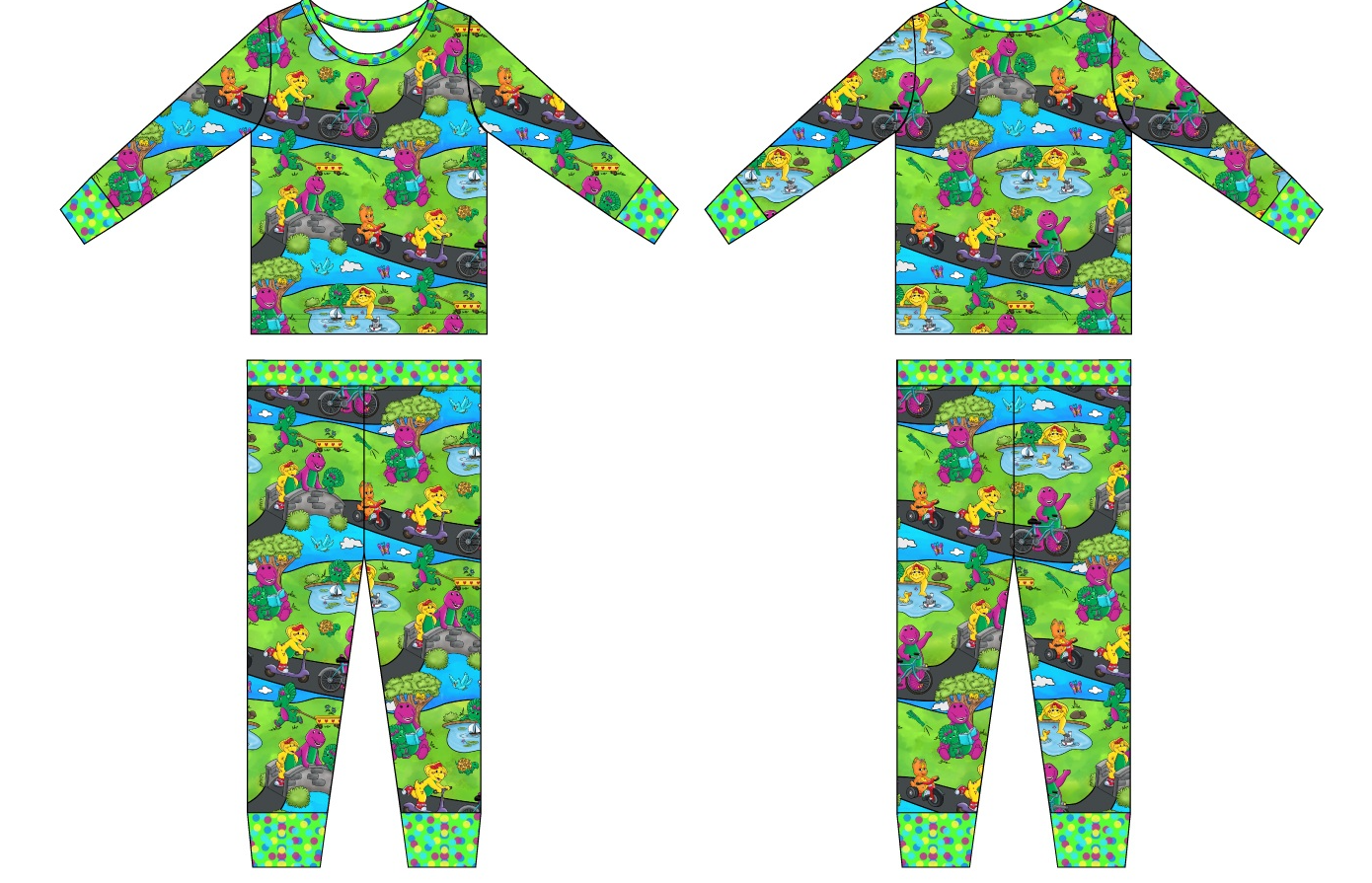 Purple Dinosaur 2 Piece Long Sleeve and Pants Pajamas