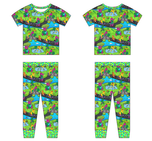 Purple Dinosaur 2 Piece Short Sleeve and Pants Pajamas
