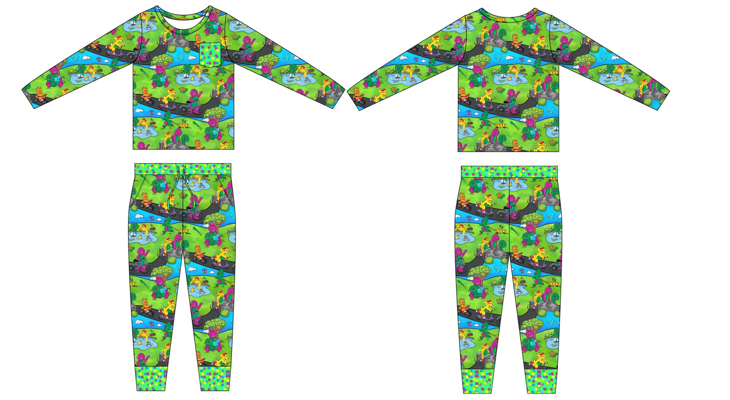 Purple Dinosaur 2 Piece Long Sleeve Shirt and Joggers (Daywear)