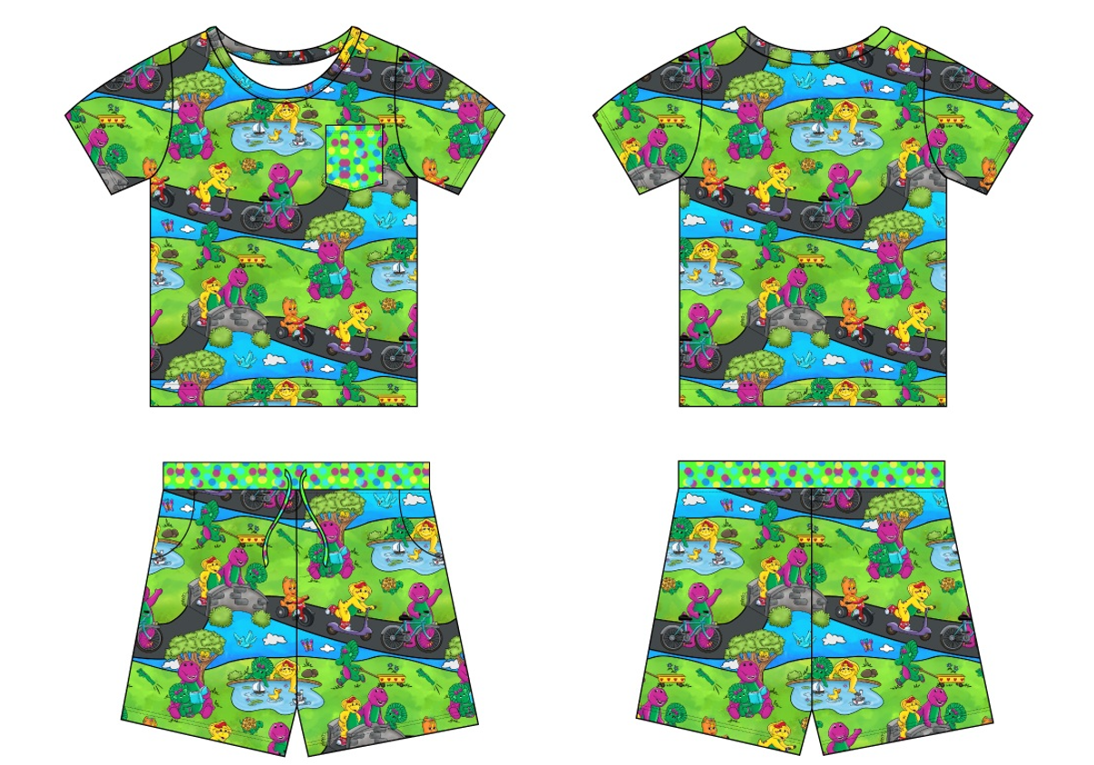 Purple Dinosaur 2 Piece Pocket Tee and Shorts (Daywear)