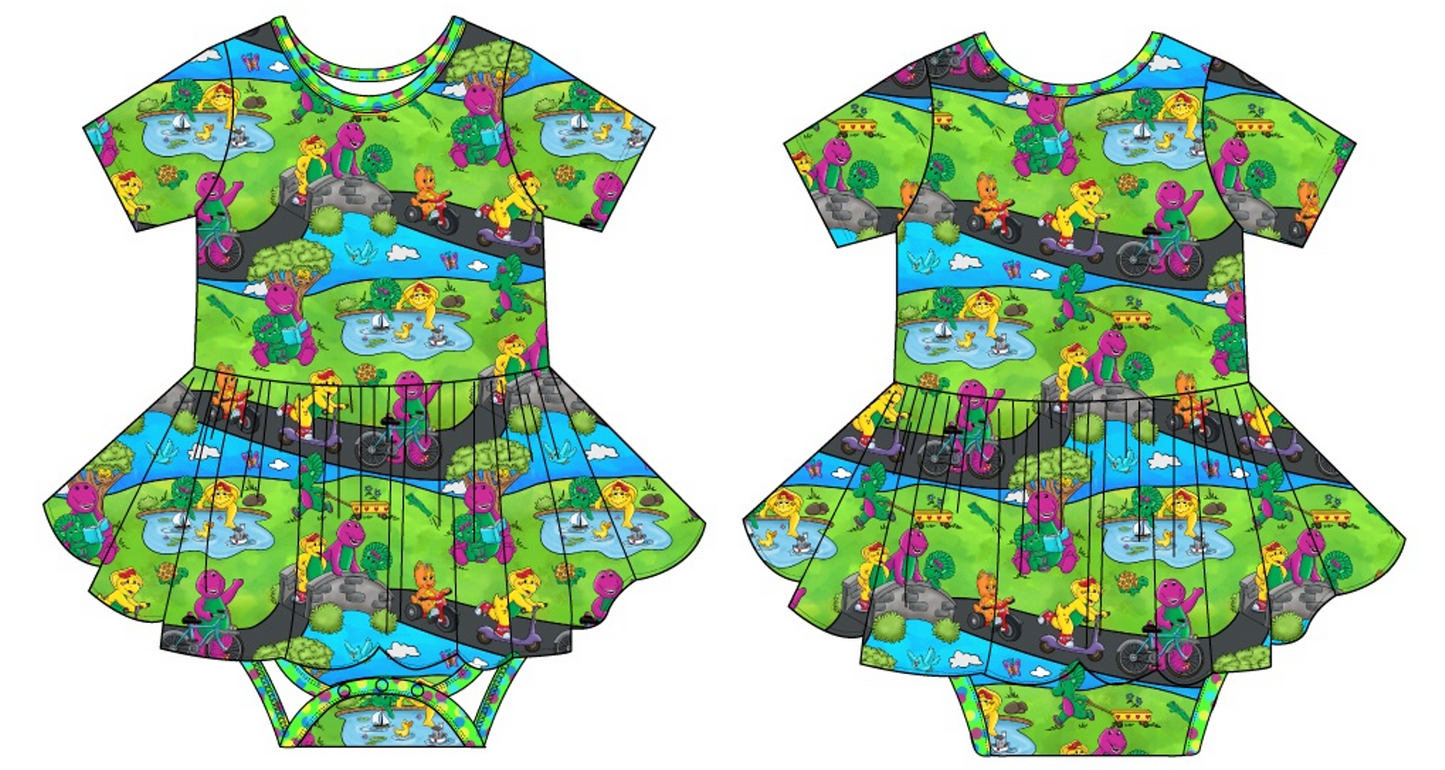 Purple Dinosaur Short Sleeve Bodysuit Twirl (Daywear)