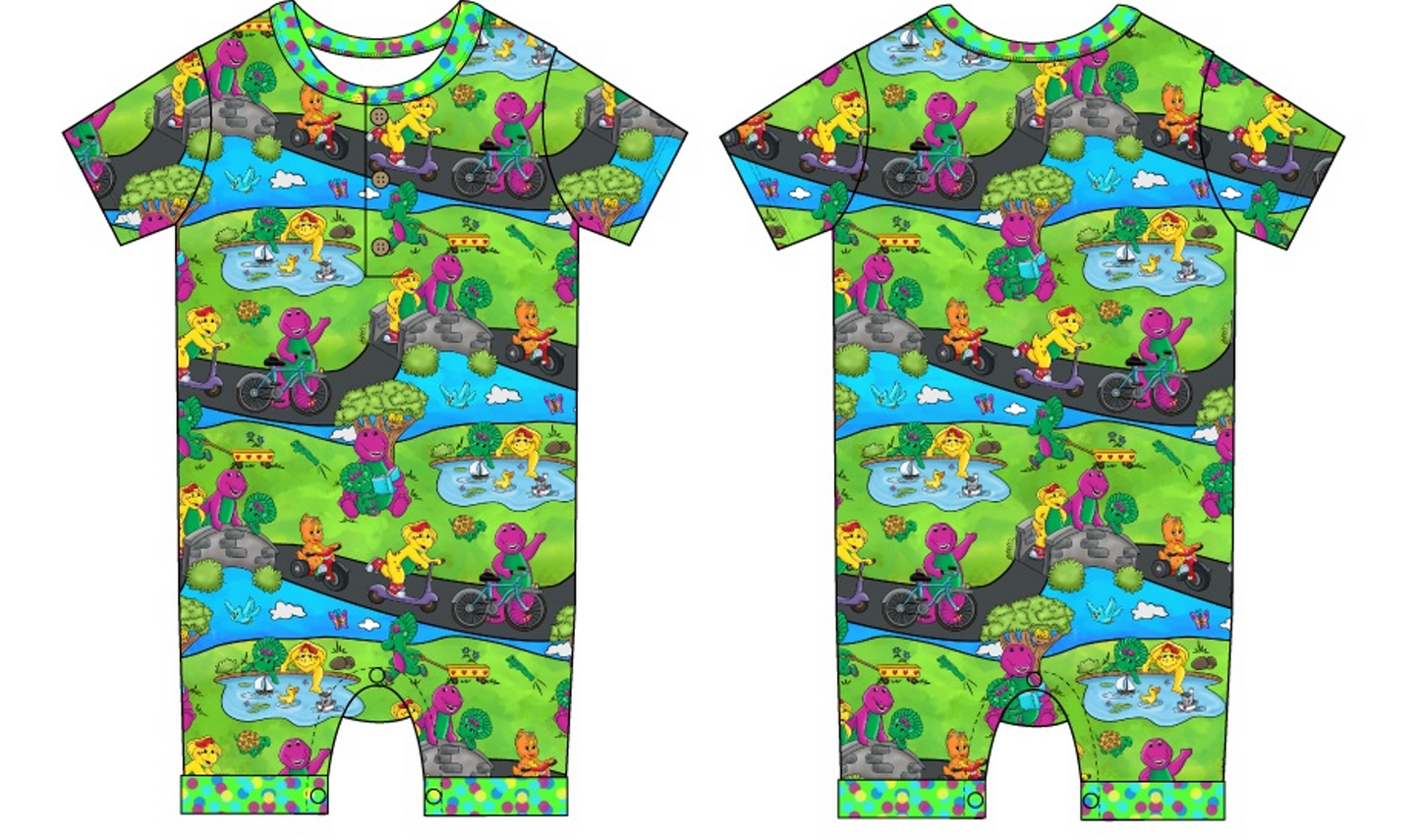 Purple Dinosaur Shorty with Buttons and Snaps (Daywear)