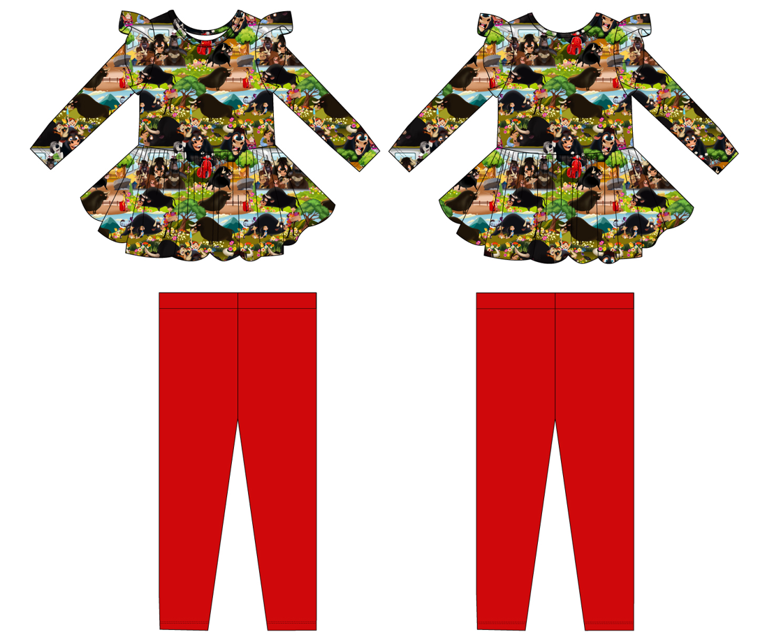Flower Bull Long Sleeve Peplum and Pants (Daywear)