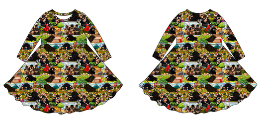 Flower Bull Long Sleeve Twirl Dress