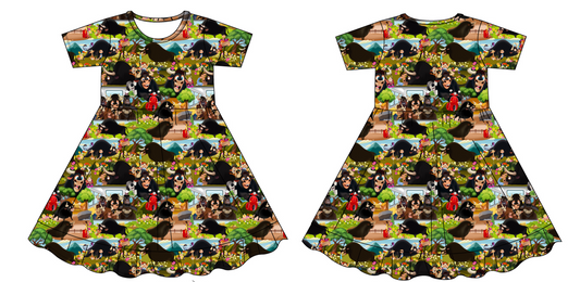 Flower Bull Short Sleeve Twirl Dress