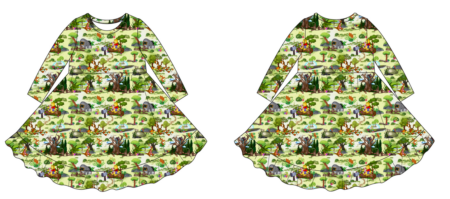 Forest Friends Long Sleeve Twirl Dress