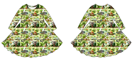 Forest Friends Long Sleeve Twirl Dress