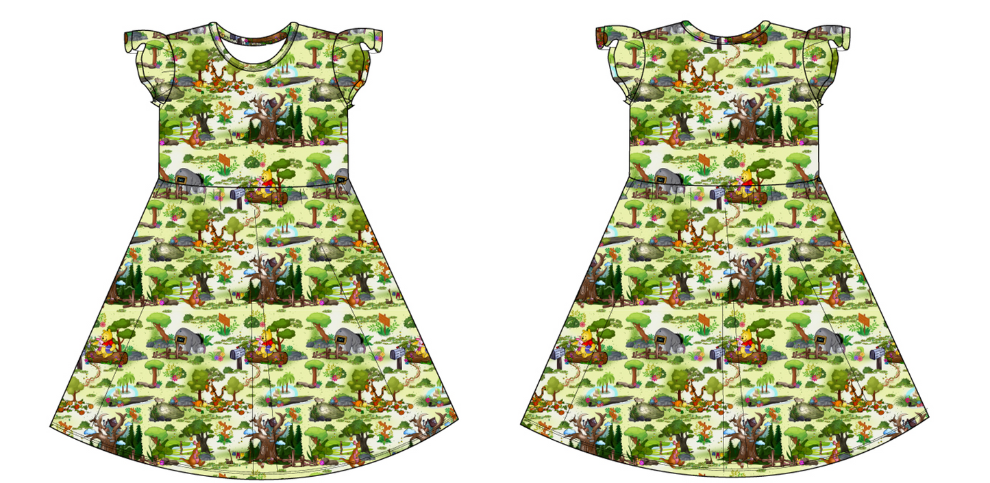 Forest Friends Short Sleeve Twirl Dress with Flutter Sleeves