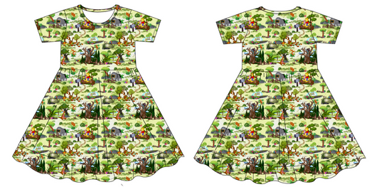 Forest Friends Short Sleeve Twirl Dress