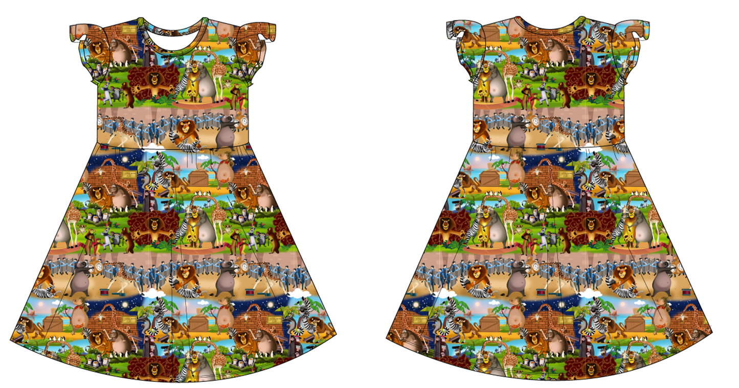 Central Park Short Sleeve Twirl Dress with Flutter Sleeves