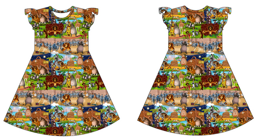 Central Park Short Sleeve Twirl Dress with Flutter Sleeves