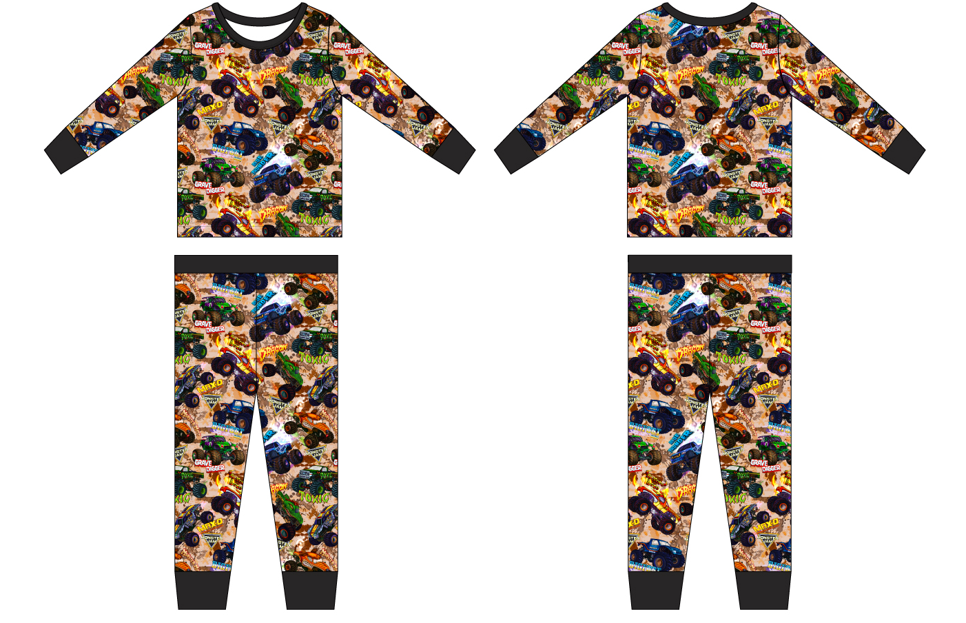 Monster Trucks - Old School - 2 Piece Long Sleeve and Pants Pajamas