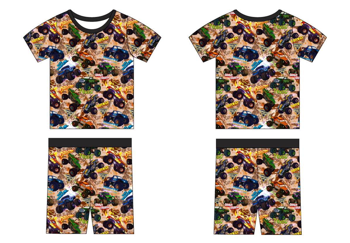 Monster Trucks - Old School - 2 Piece Short Sleeve and Shorts Pajamas