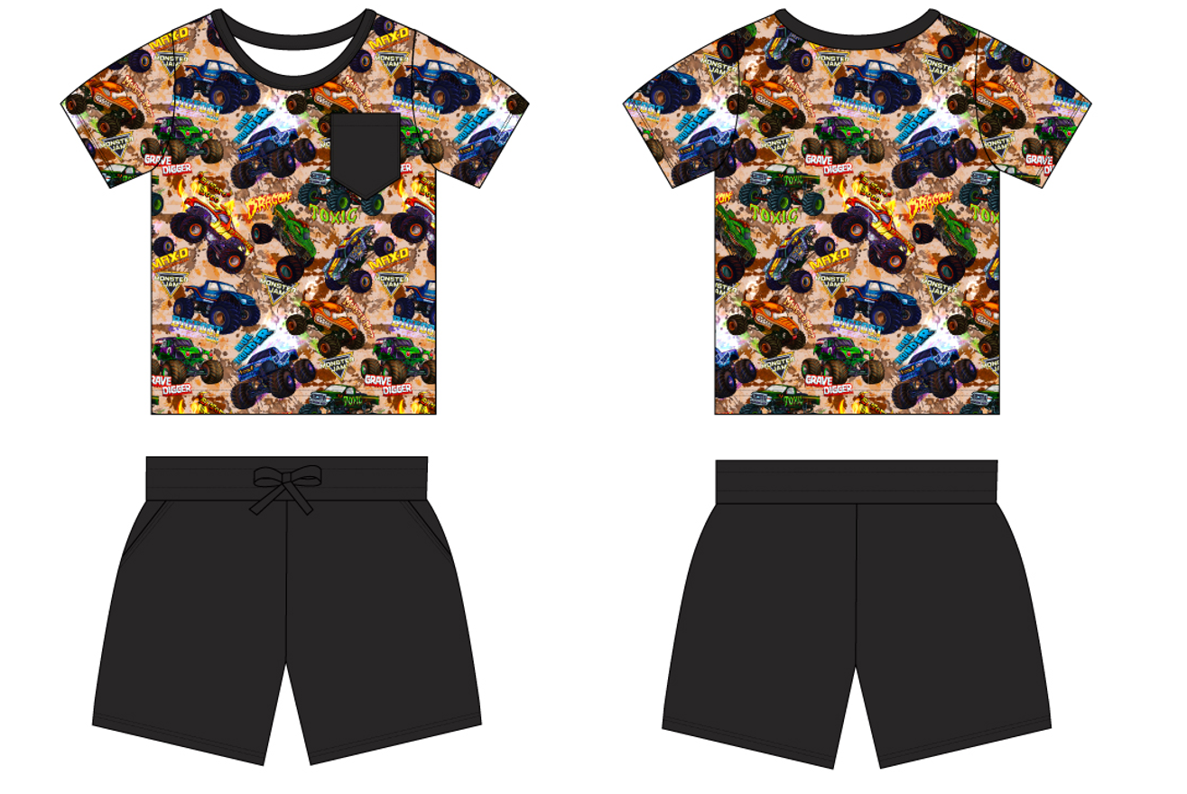 Monster Trucks - Old School - 2 Piece Pocket Tee and Shorts (Daywear)