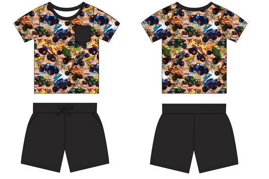 Monster Trucks - Old School - 2 Piece Pocket Tee and Shorts (Daywear)