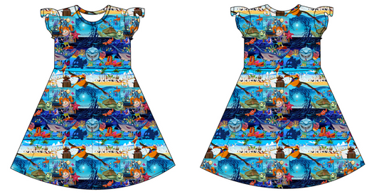 Just Keep Swimming Short Sleeve Twirl Dress with Flutter Sleeves