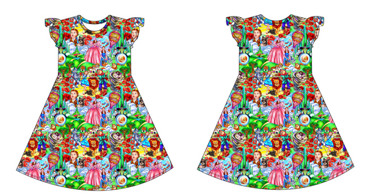 Dorothy Short Sleeve Twirl Dress with Flutter Sleeves