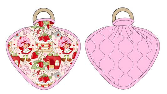 Strawberry Custard Wooden Ring Quilted Lovey